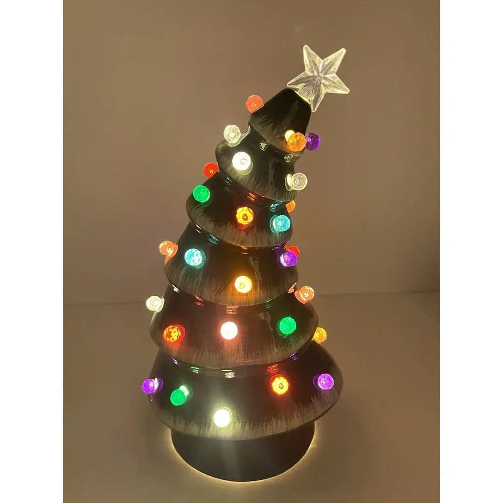 Christmas Whimsical Bent Christmas Tree Ceramic Light-Up Green 10